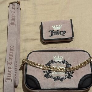 Juicy Couture Blush Pink Suede Crossbody with Gold Chain